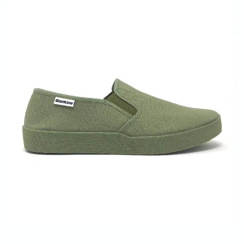 Barcelona Organic Cotton Canvas Slip Ons - Olive Green