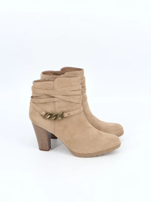 Women's Suede Leather High Heels Ankle Boots,Beige