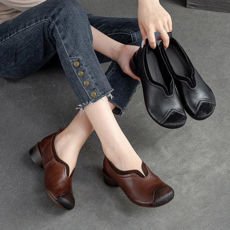 Women Retro Handcraft Patchwork Leather Casual Shoes