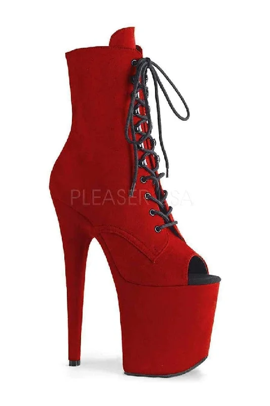 FLAMINGO-1021FS Platform Ankle Boot | Red Faux Leather