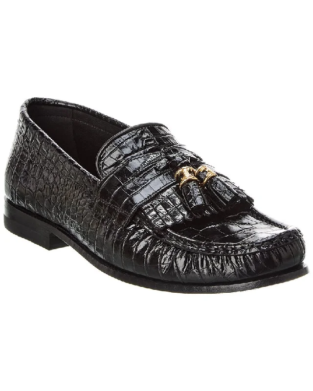 CELINE Luco Triomphe Croc-Embossed Leather Loafer