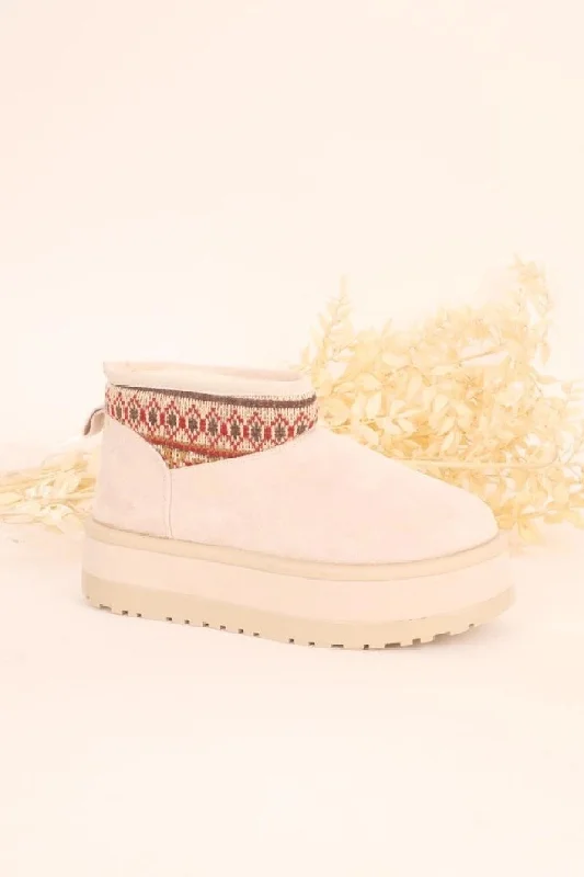 ULTRA MINI PLATFORM KNITTED DETAIL ANKLE BOOTS IN BEIGE