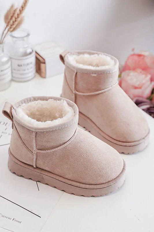 KIDS BEIGE FLUFFY PLATFORM FAUX FUR LINED ANKLE BOOTS 31/36 SIZES