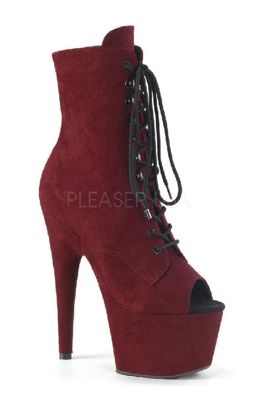 ADORE-1021FS Platform Ankle Boot | Burgundy Faux Leather