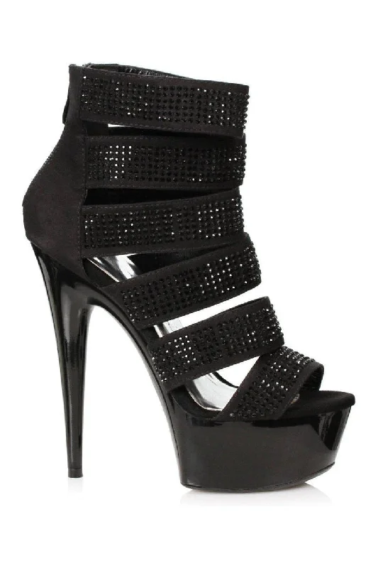 609-MEGAN Stripper Bootie | Black Faux Leather