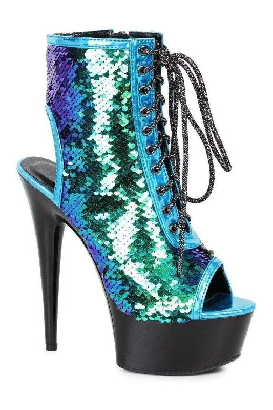 609-TINSLEY Stripper Bootie | Turquoise Sequins