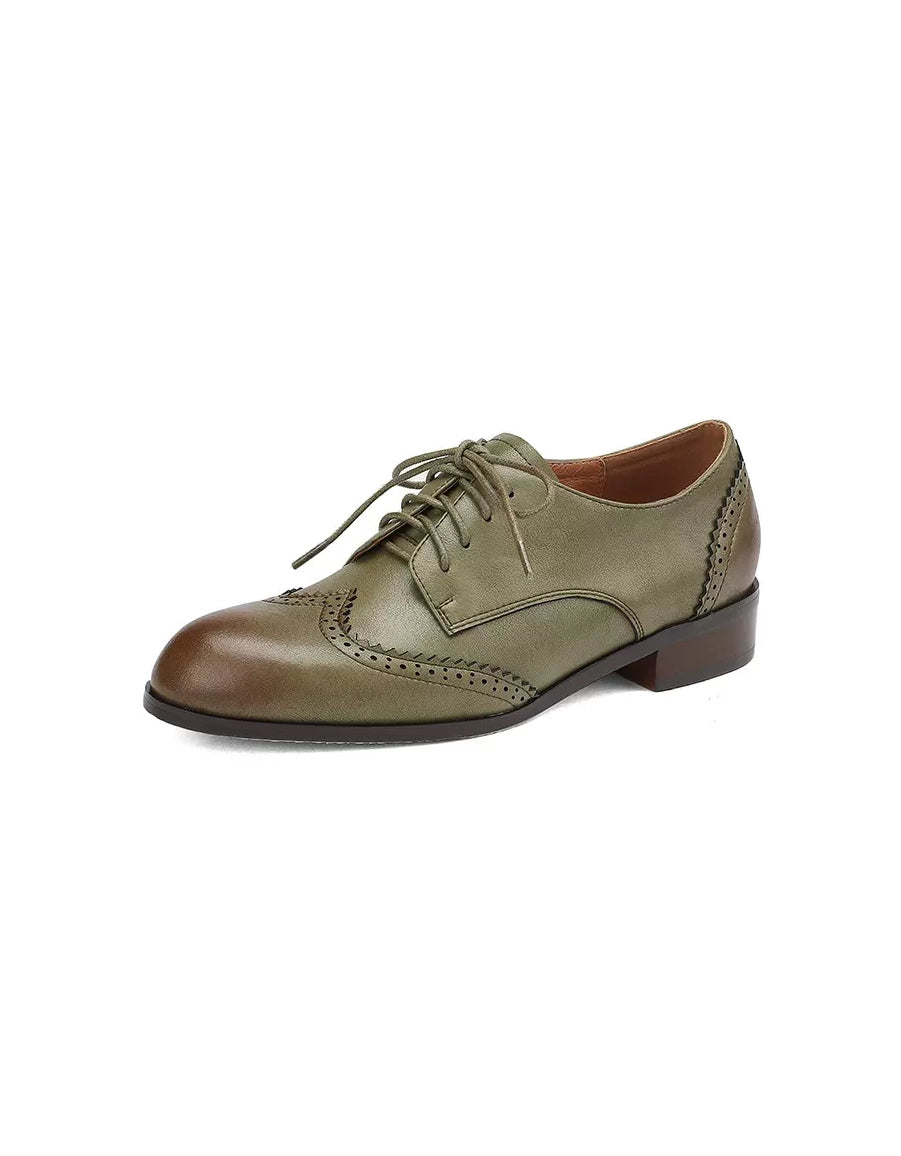 Vintage Green Classic Brogue Oxford Shoes Women