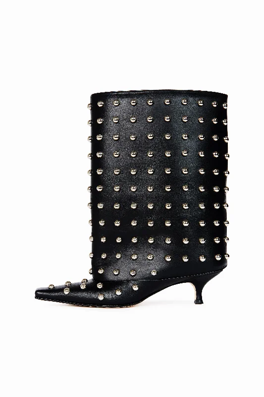 Dana Rock Kitten Heel Cylinder Boots Black Silver