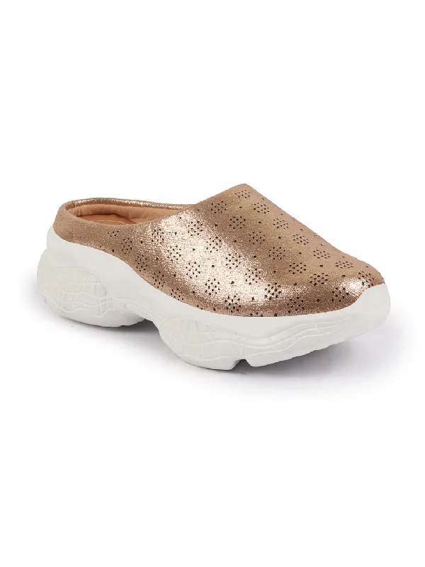 Women Golden Back Open Classic Design Slip On Mules Shoes