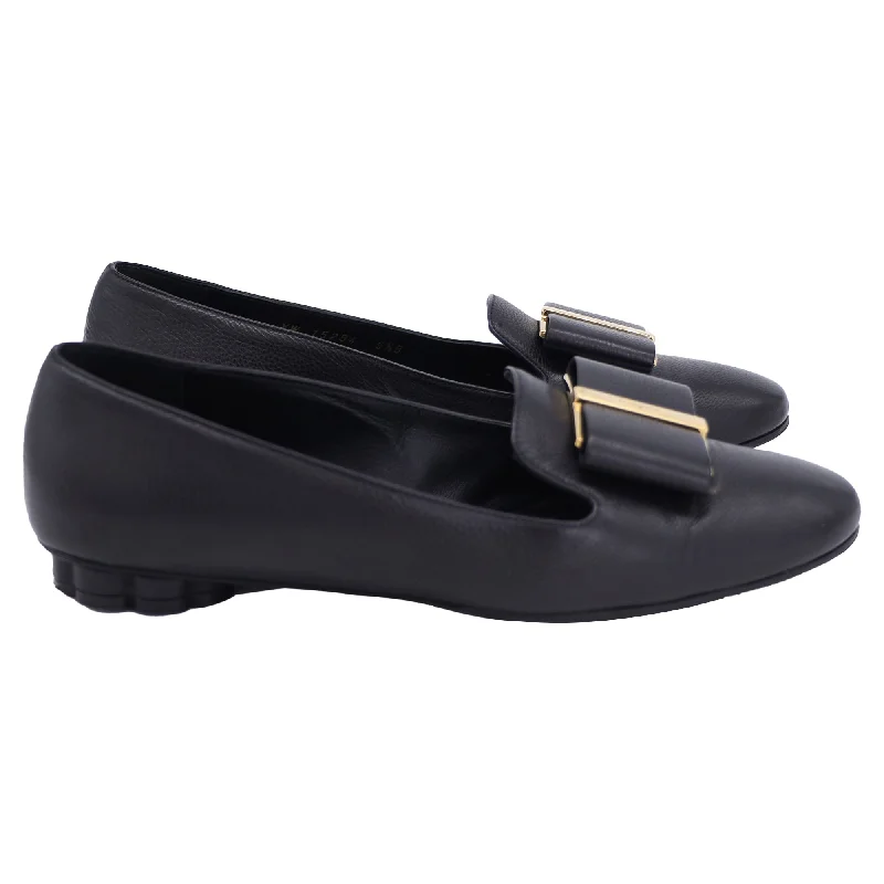 Salvatore Ferragamo Trifoglio Smoking Slippers in Black Leather