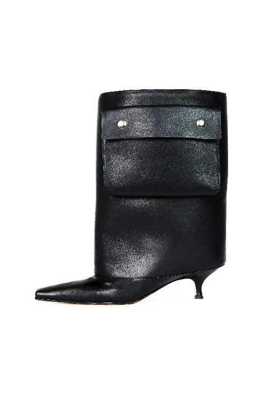 Dana Tasca Kitten Heel Cylinder Boots Pocket Black