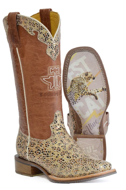 Tin Haul Womens Golden Cheetah Golden Cheetah Leather Cowboy Boots