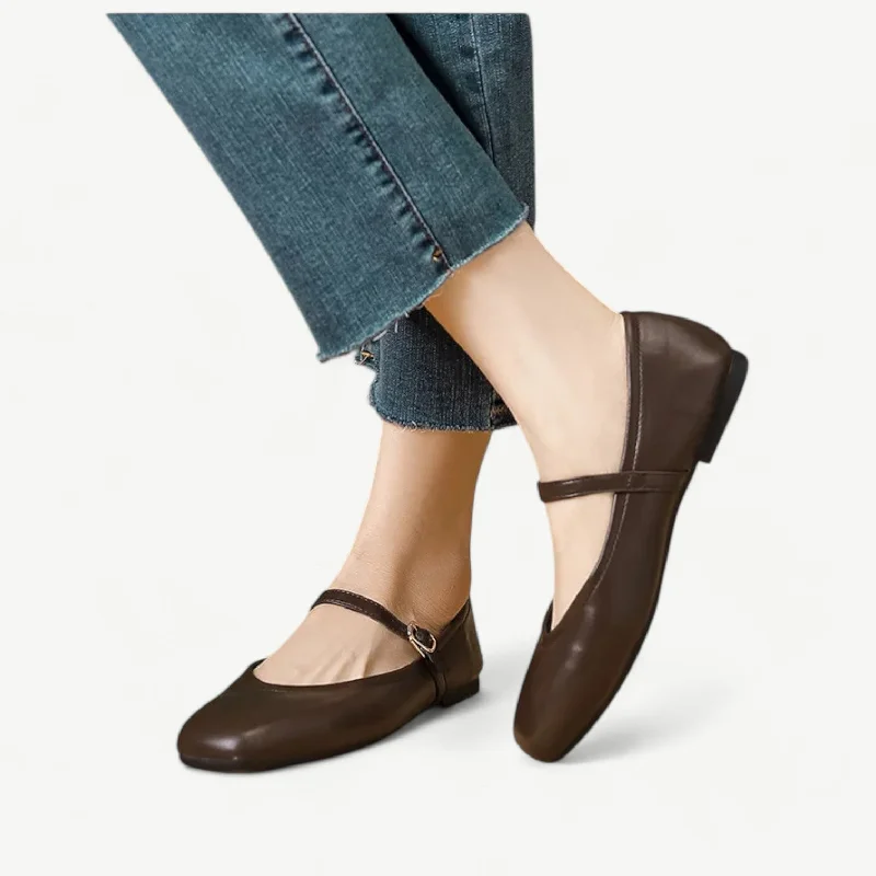 Simple brown Mary Jane ballet flats with a small strap - N°45