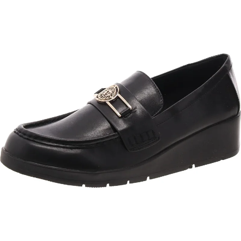 Omari Womens Faux Leather Wedge Loafers