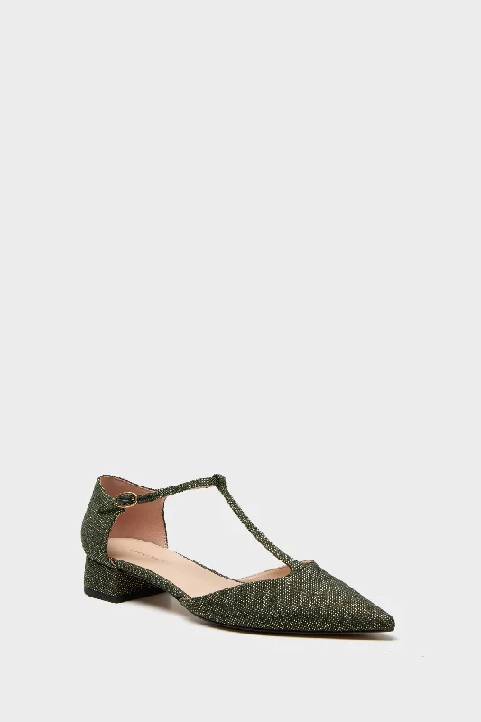 Olive Lurex Jacquard Collins Flats