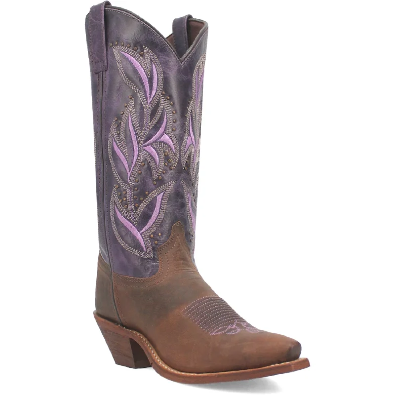 Laredo Womens Larissa Dark Brown/Purple Leather Cowboy Boots 7 M