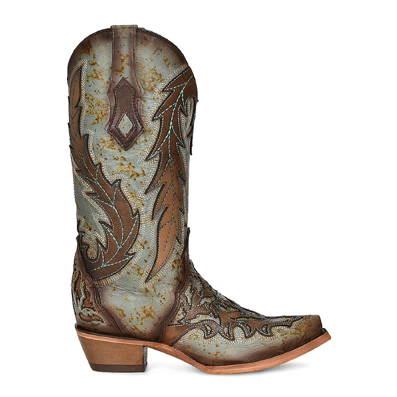 Corral Womens C3976 Brown Leather Overlay Cowboy Boots