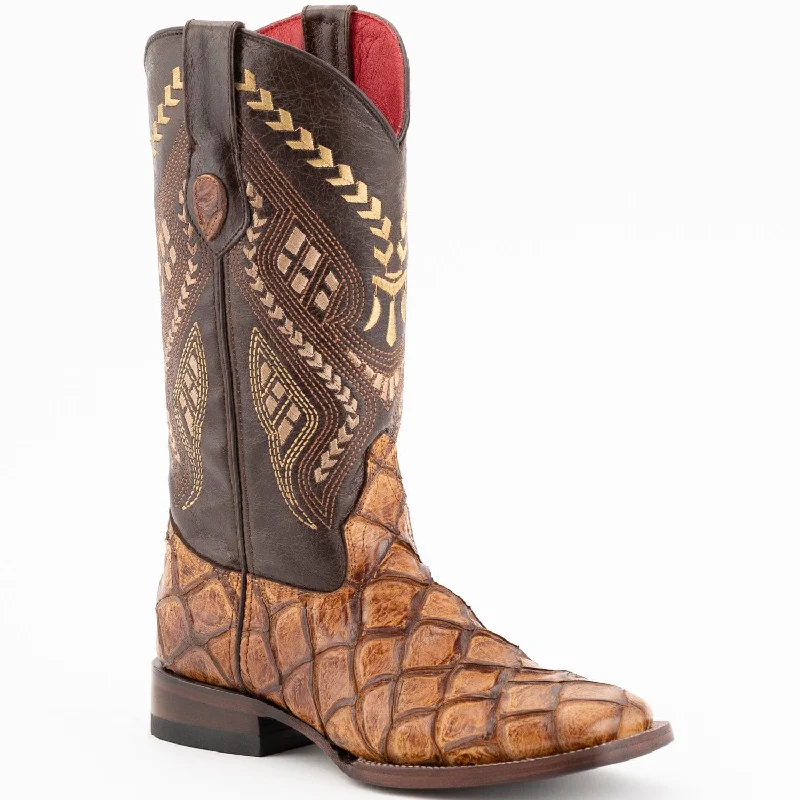 Ferrini Women's Bronco Square Toe Boots Pirarucu Fish Print - Honey  9339361