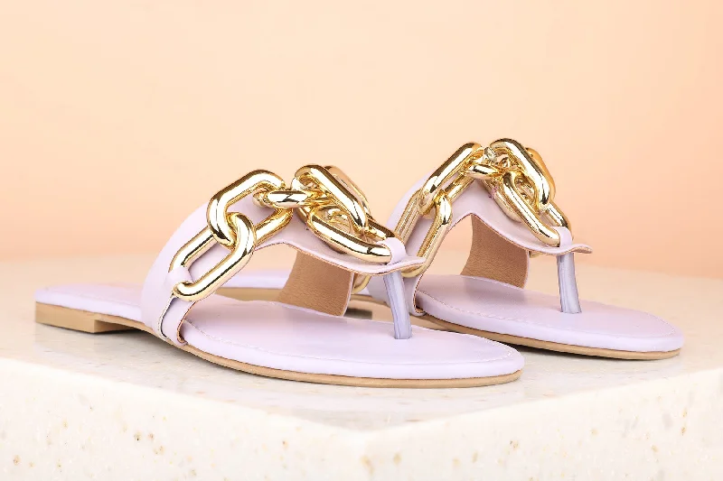 Women Purple Embellished T-Strap Flats