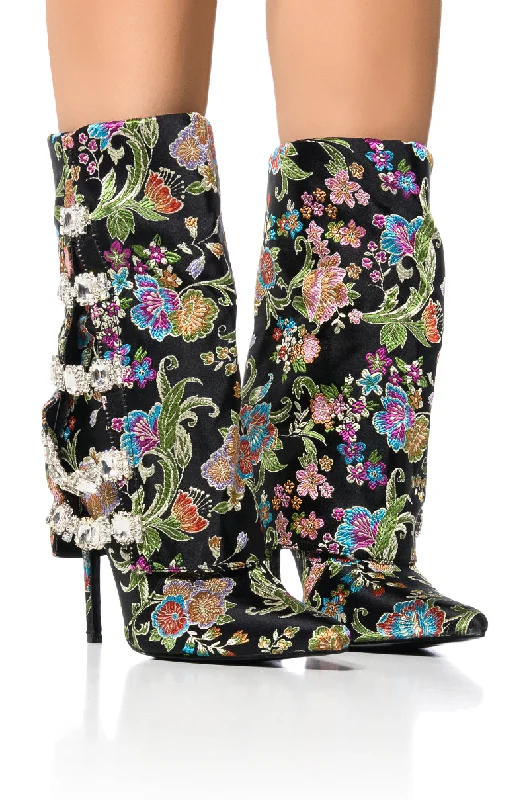 AZALEA WANG TILLEY MULTI PRINT FOLD OVER BOOTIE IN BLACK