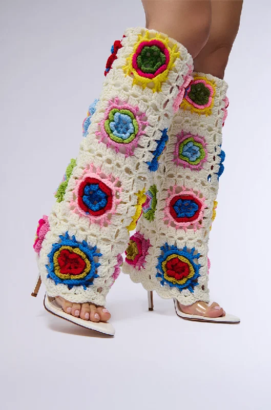 AZALEA WANG VERENA MULTI CROCHET OPEN TOE SANDAL BOOT