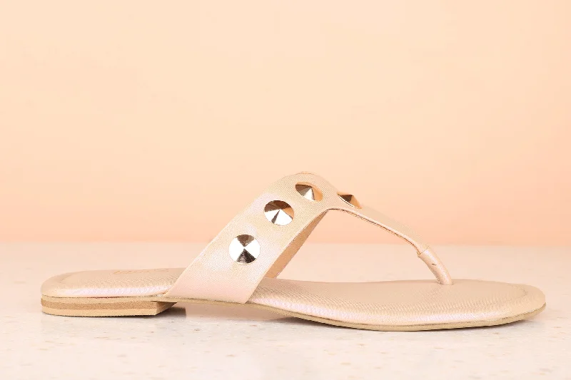 Women Rose Gold Solid Open Toe Flats