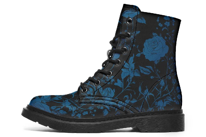 Midnight Rose Romance Boots - Vegan Leather Doc-Style Boots with Durable Stitched on Soles