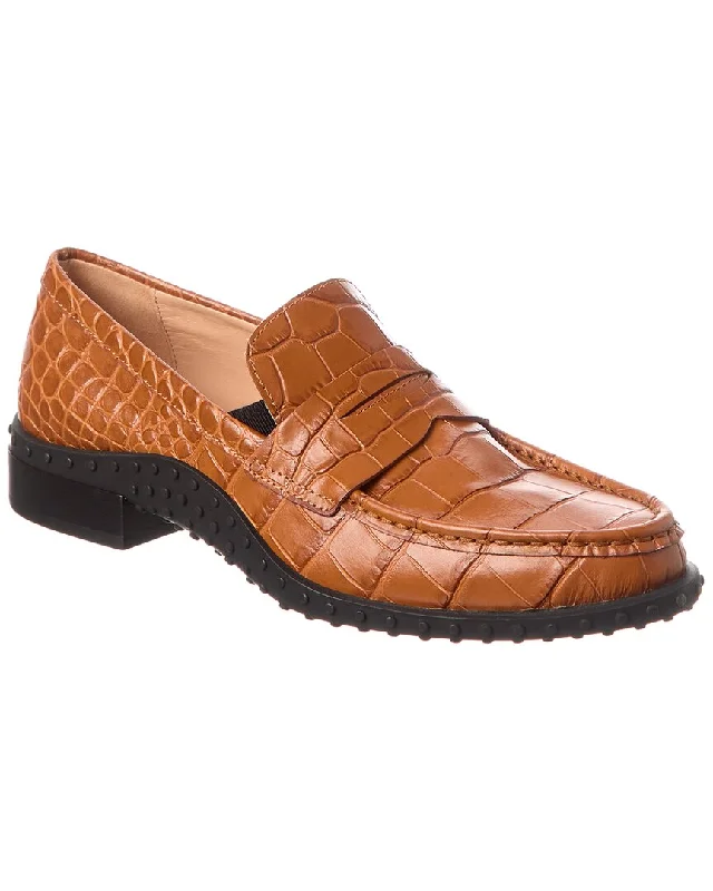 TOD’s Logo Croc-Embossed Leather Loafer