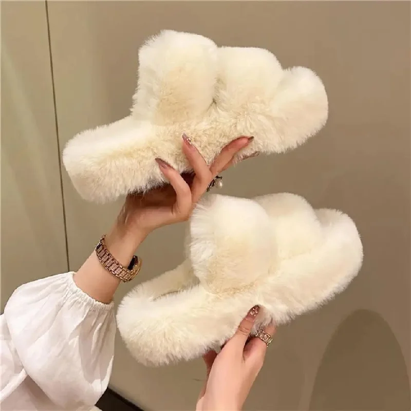 Mia Cute  Fuzzy Slippers in White