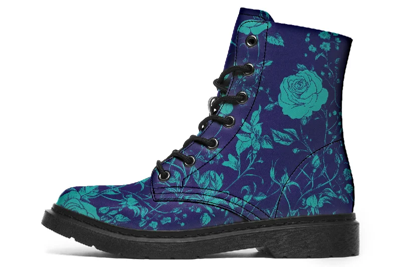 Ocean Rose Romance Boots - Vegan Leather Doc-Style Boots with Durable Stitched on Soles