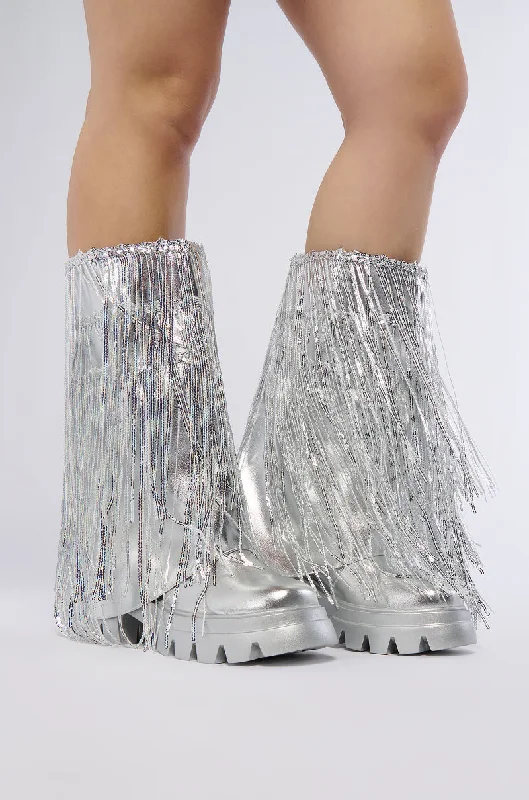 AZALEA WANG CYNDRA SILVER FRINGE BOOT