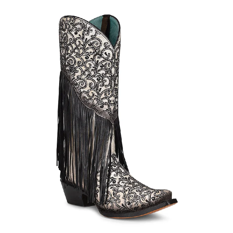 Women's Corral Glitter Fringe Leather Western Boot C3877