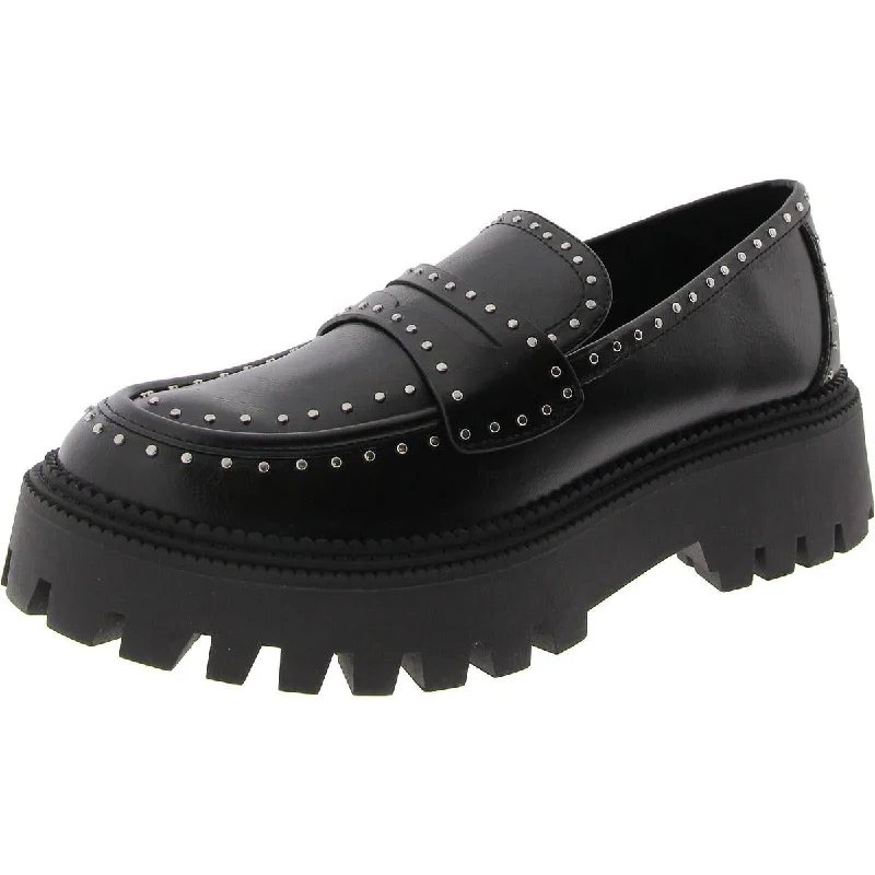 Landun Womens Faux Leather Studded Loafers