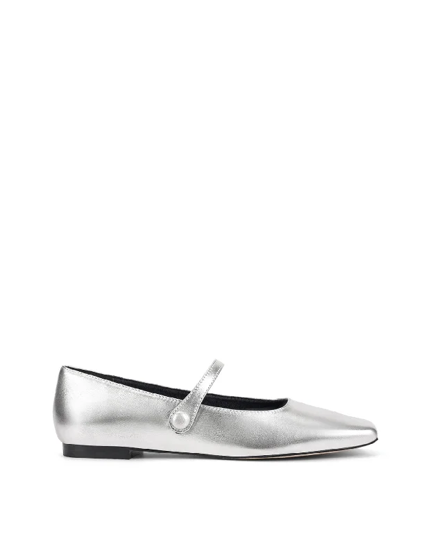 Xandria Square Toe Ballets - Silver Metallic Leather