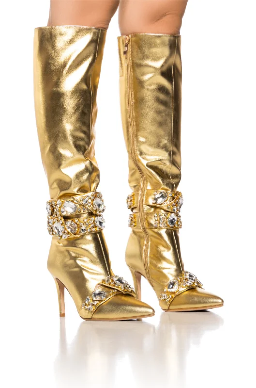 AZALEA WANG ALONZA GOLD DIAMOND EMBELLISHED BOOT