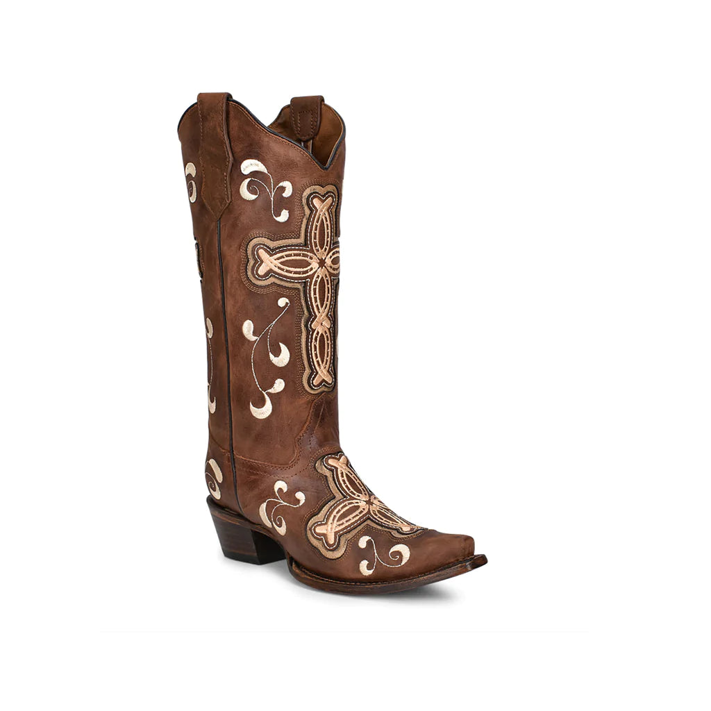 Circle G By Corral® Ladies Cross Overlay Embroidered Brown Boots L5894