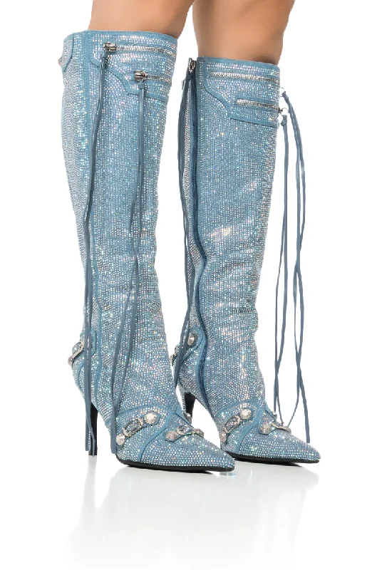 AZALEA WANG MAEVE DENIM RHINESTONE BOOT