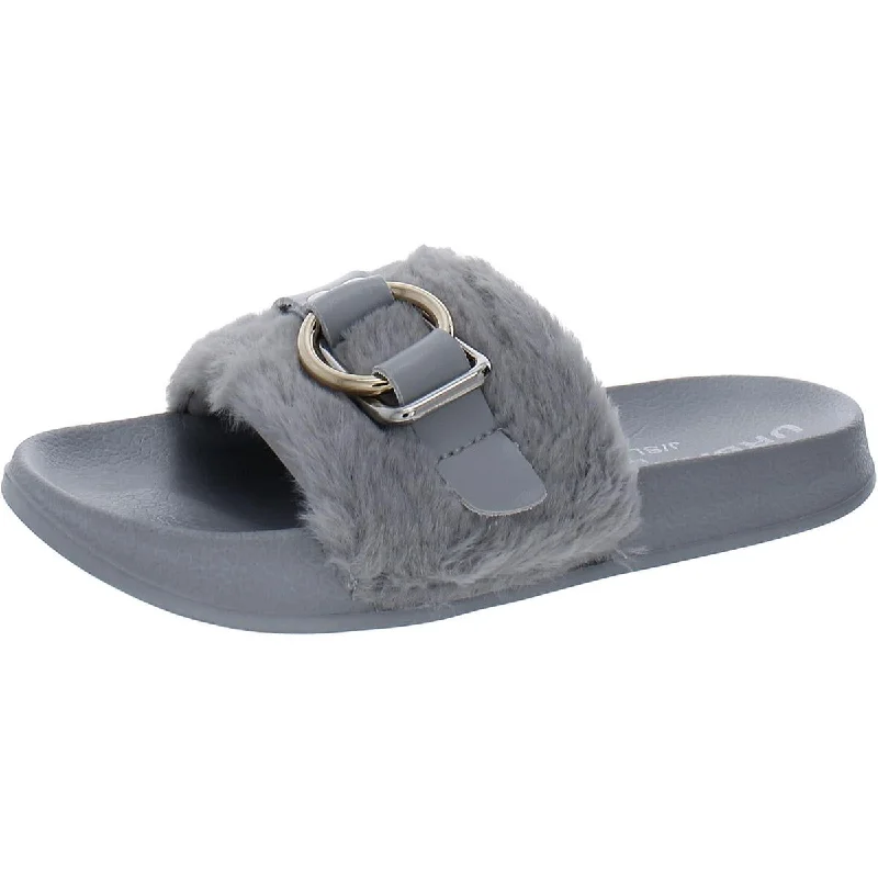 J/Slides Womens Bravo Faux Fur Slide Sandals