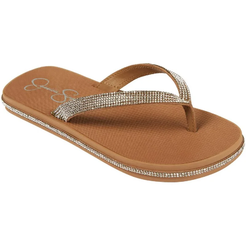 Jessica Simpson Womens Kalouy Rhinestone Man Made Thong Sandals