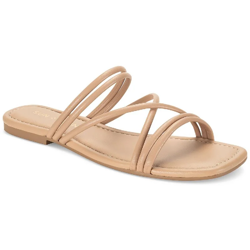 Sun + Stone Womens Quinleyy Faux Leather Flat Slide Sandals