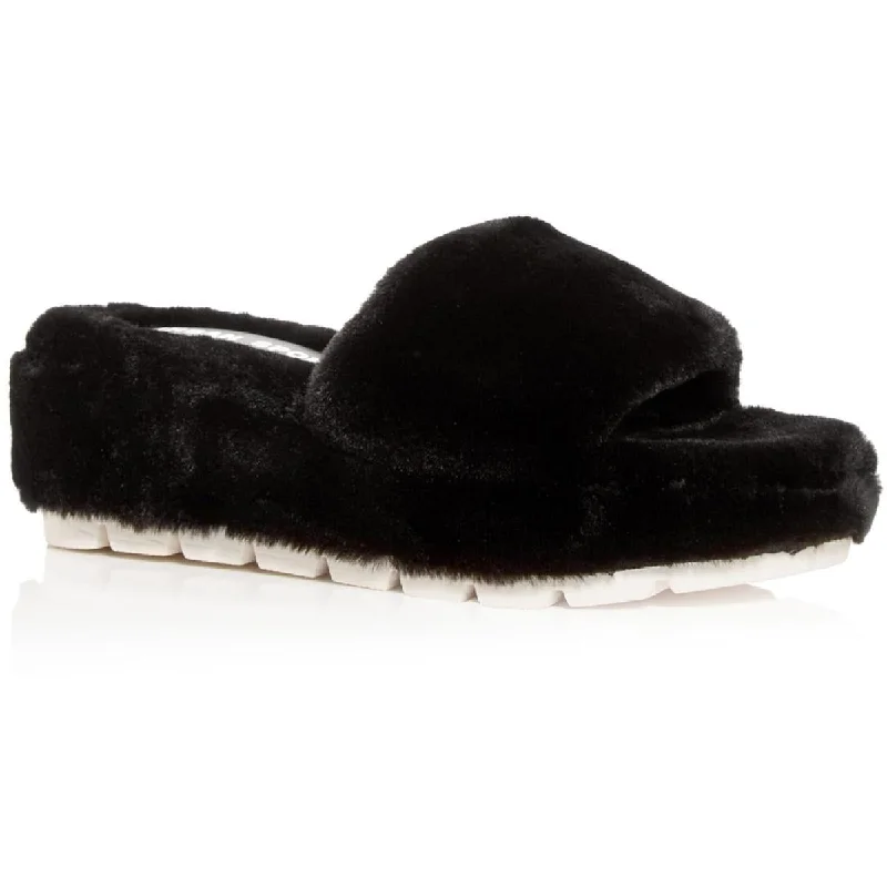 Urban Sport   Womens Willow Faux Fur Platforms Slide Sandals