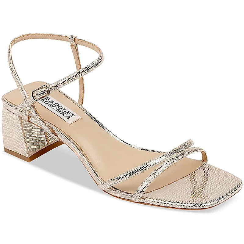 Badgley Mischka Womens Carlota Leather Ankle Strap Block Heels