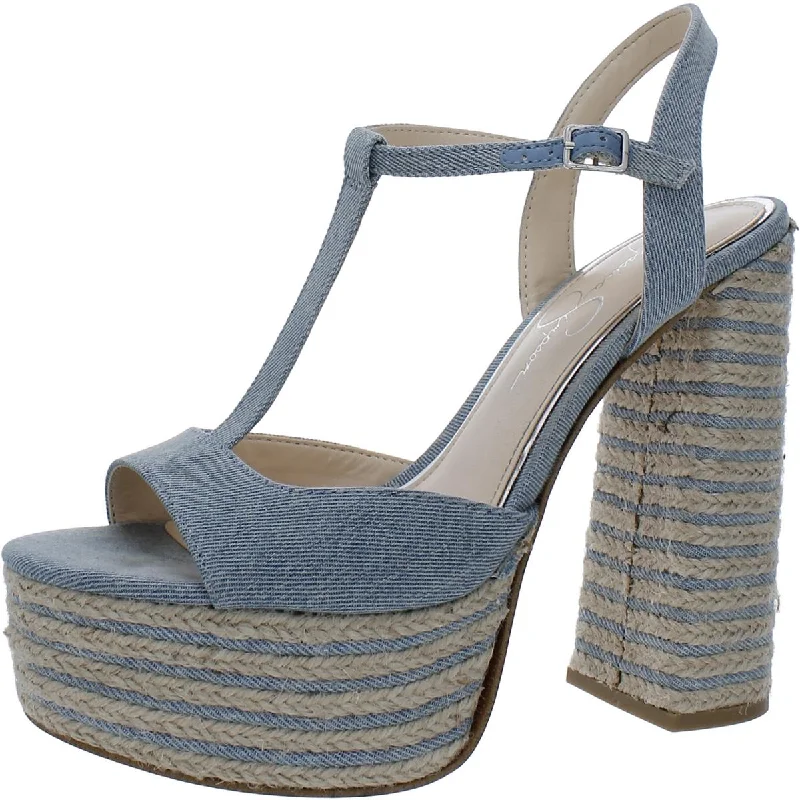 Jessica Simpson Womens Ameeka Denim Peep-Toe Platform Heels