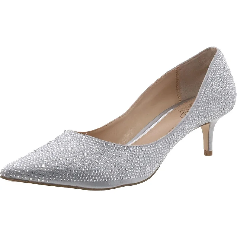 Jewel Badgley Mischka Womens Embellished Pointed Toe Kitten Heels