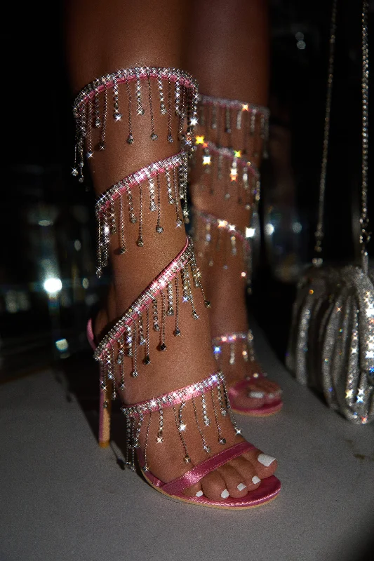 Mariah Embellished Around The Ankle Coil Heels - Pink